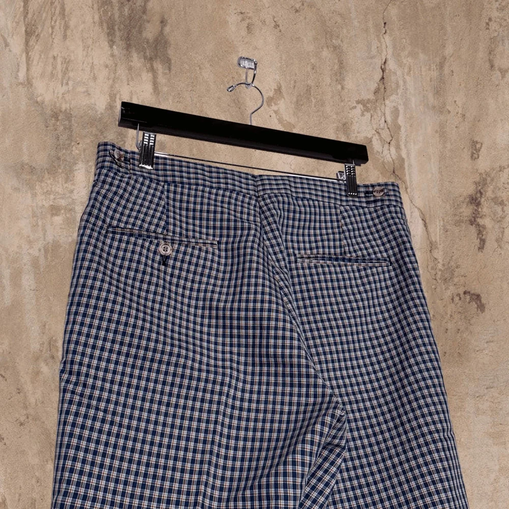 Vintage Plaid Dress Pants Baggy Fit Flat Front Blue Orange Hubbard Made USA 90s